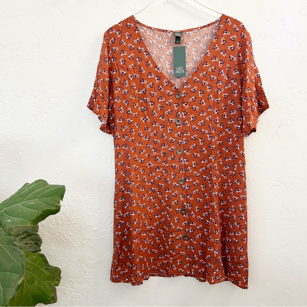 Wild Fable Short Sleeve Floral Orange Dress Size Large